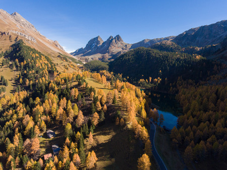 autumnal mood in a swiss valleyの写真素材