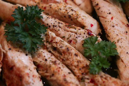 Freshly meat fry prepared and well spicedの写真素材