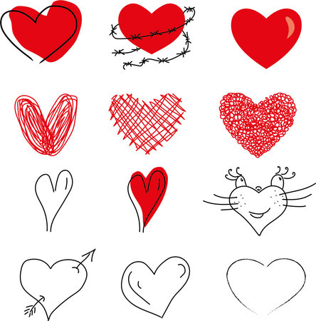 Vector set of red and black hearts.のイラスト素材