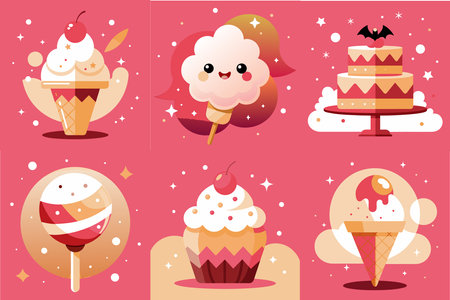 set of cute ice cream and cupcake cartoon vector illustration graphic designのイラスト素材