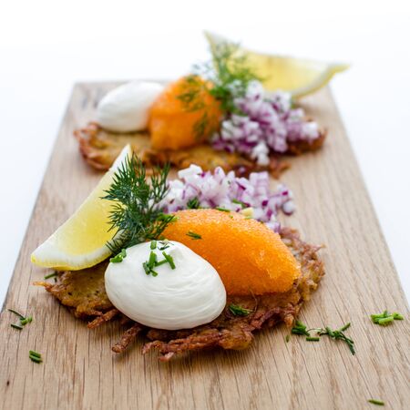 Crispy Hash Browns with Bleak Roeの写真素材