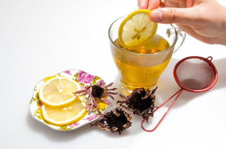 tea from natural herbs with lemon for medical purpose
