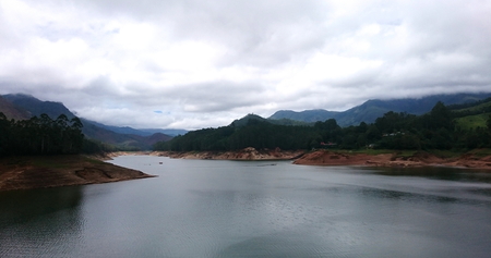 A scenic view of a lake near Munnar, Tamil Naduの写真素材