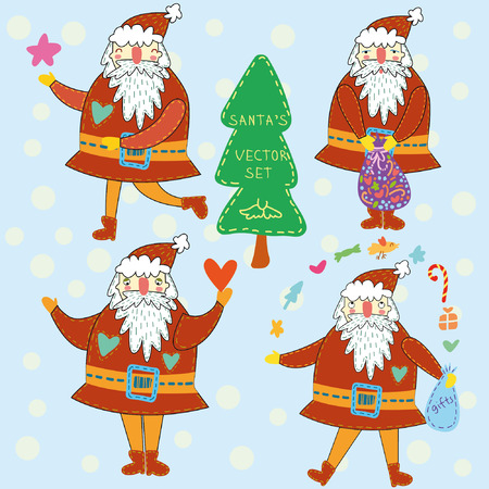 Funny cartoon Santa's. vector setのイラスト素材
