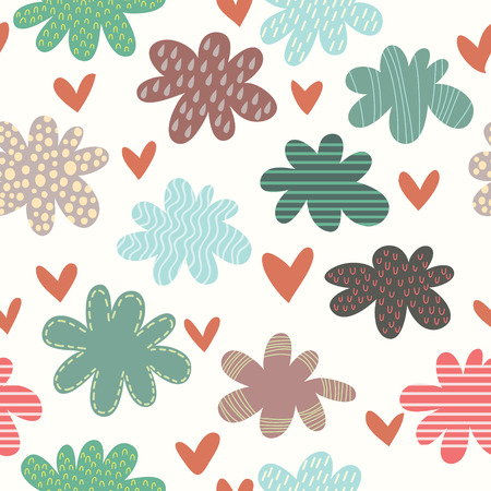 Colorful seamless childish texture with clouds. Doodle striped clouds, endless pattern.  Use for wallpaper, pattern fills, web page background,surface textures.のイラスト素材