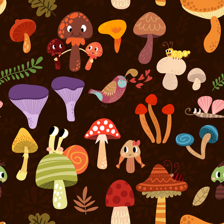 Seamless pattern with colorful forest mushroomsのイラスト素材