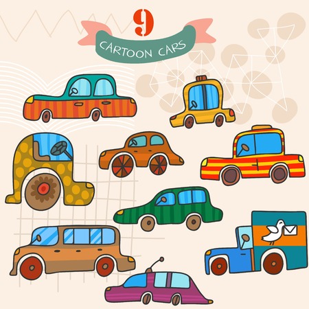 Vector set  of car in cartoon style.Collection in bright colorsのイラスト素材