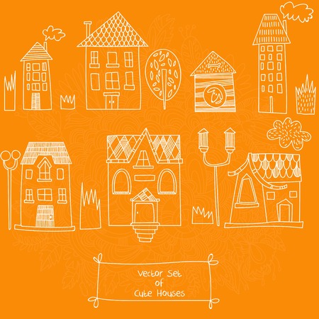 Vector set of Cute Houses. Sketches of houses. Vector illustrationのイラスト素材