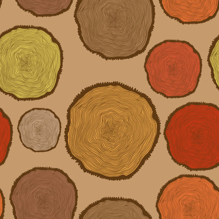 Seamless pattern with Tree Rings in vintage colors.Bright Seamless pattern can be used for wallpaper, pattern fills, web page background,surface textures.のイラスト素材