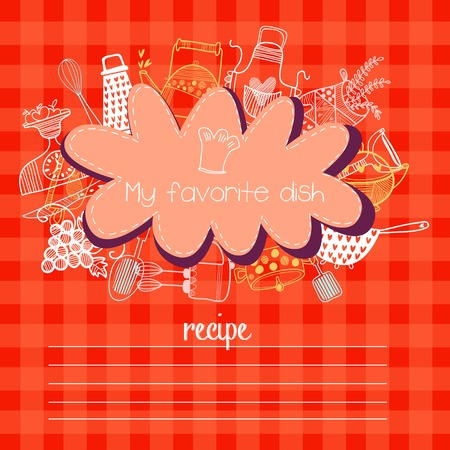 Recipes concept card with kitchen design elementsのイラスト素材