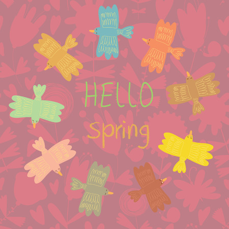 Spring card. Cute vector background with stylish birdsのイラスト素材