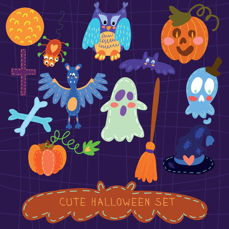 Set of cute vector Halloween elements, objects and icons for your designのイラスト素材