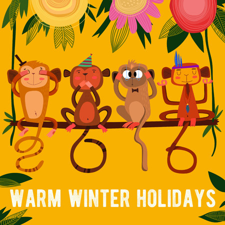 2016 concept New Year background of Three wise monkeysのイラスト素材