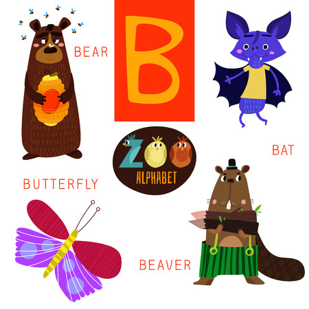 Cute zoo alphabet B letter. のイラスト素材