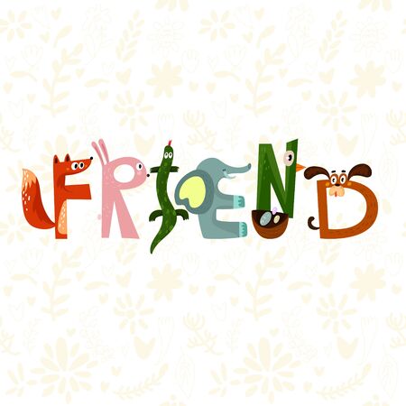 Hand-sketched typographic element. Friend.Text for t-shirt, fashion, prints - stock vectorのイラスト素材