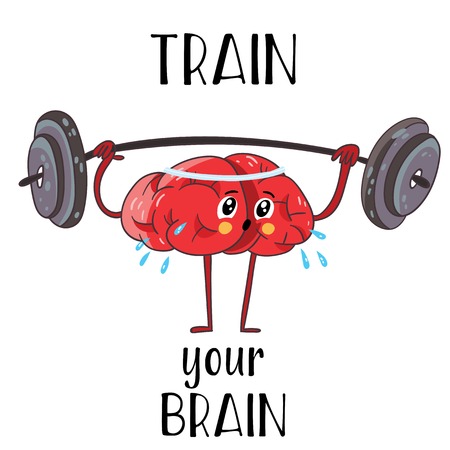 Train your brain.Fitness cartoon brain concept. Doodle style. Cartoon design of brain for sport - stock vectorのイラスト素材