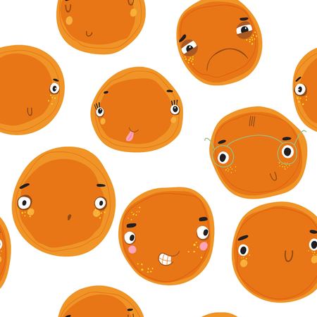 Vector seamless pattern with cartoon Pancakes.Cute characters of pancakes. Suitable for textile, gift cards and gift wrapping paper.-stock vectorのイラスト素材