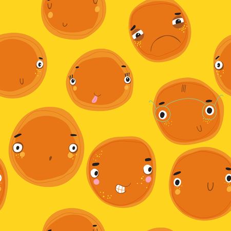 Vector seamless pattern with cartoon Pancakes.Cute characters of pancakes. Suitable for textile, gift cards and gift wrapping paper.-stock vectorのイラスト素材