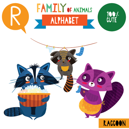 Letter R-Mega big set.Cute vector alphabet with family of animals in cartoon style.のイラスト素材