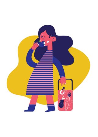 Pregnant woman walking. Vector illustration of woman waiting for a baby. Flat cartoon vector illustration.Pregnancyのイラスト素材