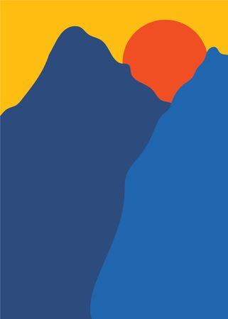 Colorful background with landscape, abstract mountains. Abstract colored backdrop with hand-drawn elements or curves. Creative vector illustration - poster design.のイラスト素材