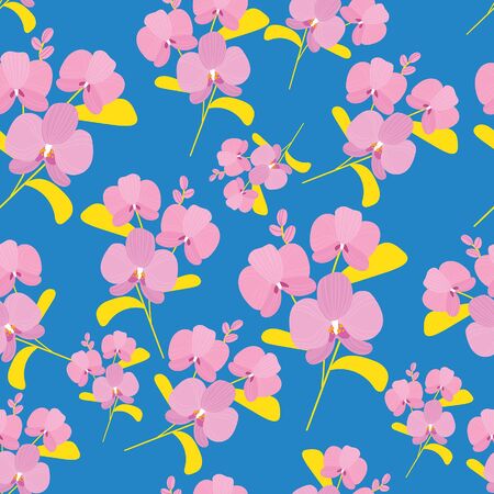 Seamless spring pattern with cute orchids. Hand drawn surface pattern design with flowers. Seamless texture can be used for wallpapers, pattern fills, surface textures.のイラスト素材