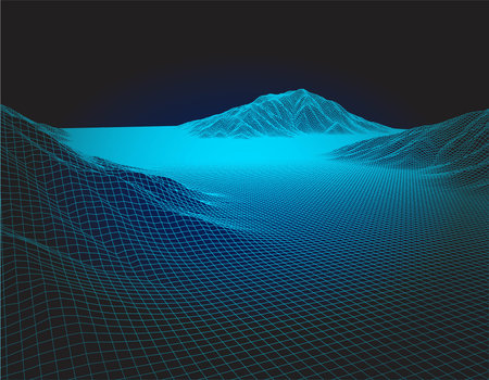 Abstract wire frame blueprint landscape background. Poligonal illustration