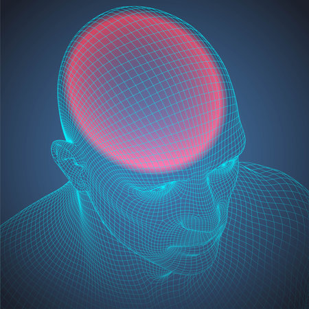 Headache wire frame human head. blueprint illustrationのイラスト素材