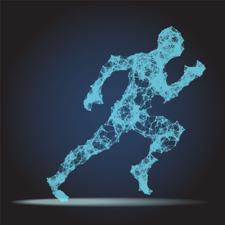 Abstract Polygonal Running man figure on dark backgroundのイラスト素材
