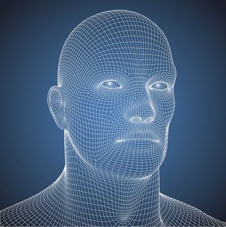 Vector wire frame blue print human headのイラスト素材