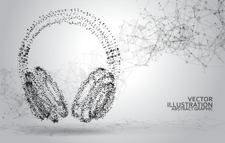 Abstract dotted headphones on white abstract polygonal backgroundのイラスト素材