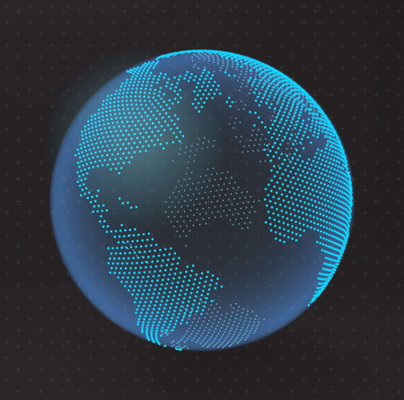 Dotted earth illustration  isolated on dark background.のイラスト素材