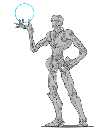 Robotic humanoid  Line art vector illustrationのイラスト素材