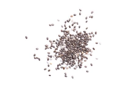 Heap of chia seeds isolated on white background. Healthy superfood conceptの写真素材