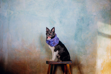 Joyful Border Collie: Celebrating Christmas and New Year with Decorationsの写真素材