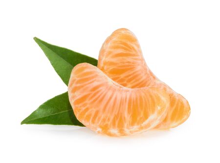 Tangerines slices isolated on white backgroundの写真素材