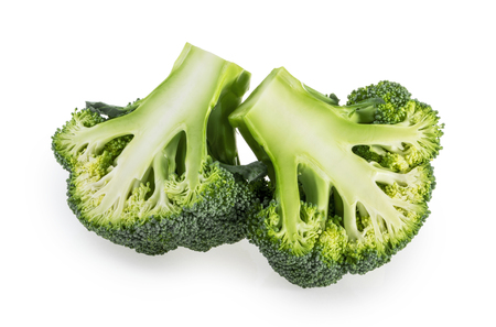 Broccoli slices isolated on white backgroundの写真素材