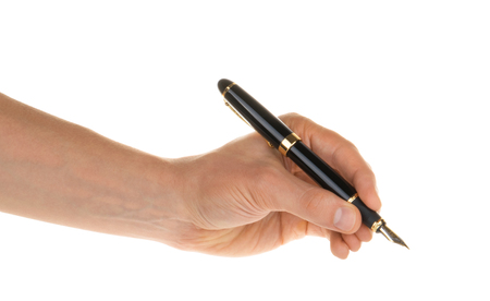 Hand holding pen isolated on white clipping pathの写真素材