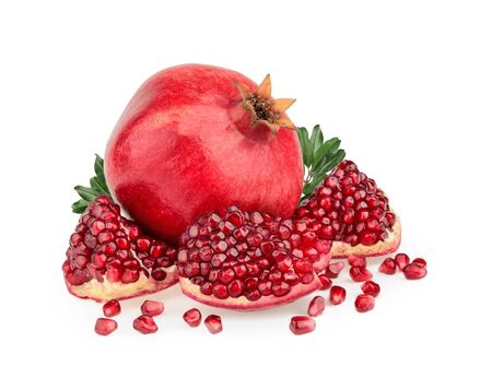 Pomegranate fruit isolated white backgroundの写真素材
