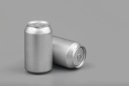 wet metal aluminum beverage drink cans. photographyの写真素材