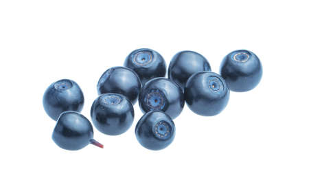 Blueberries (bilberries) isolated on white without shadow clipping pathの写真素材