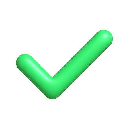 Green confirm check mark icon. 3d realistic design element. vector illustration.のイラスト素材
