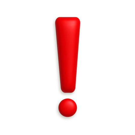 Red exclamation mark symbol. Attention or caution sign icon. 3d realistic design element. vector illustration.のイラスト素材