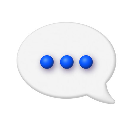 Communication Chat 3D Icon. White speech bubble with three blue dots. Realistic vector design element.のイラスト素材