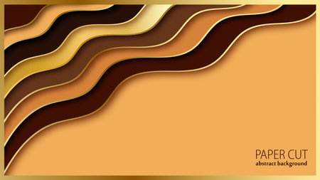 Paper cut abstract background. Brown and golden wavy layers. vector illustration.のイラスト素材