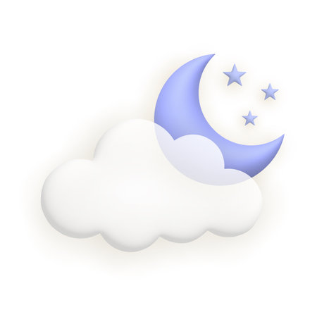 cloud, moon, stars. Cute weather realistic icon. 3d cartoon vector illustration.のイラスト素材