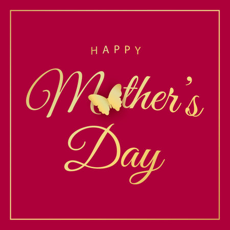 Happy Mother's Day card. Golden lettering and cute butterfly on pink background. vector illustration.のイラスト素材