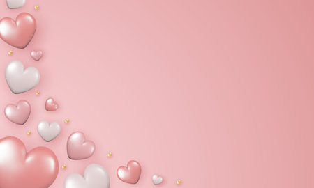 Realistic design for Valentine's Day, Mother's Day, Women's Day, Wedding. 3d shiny hearts on pink background. vector illustration.のイラスト素材