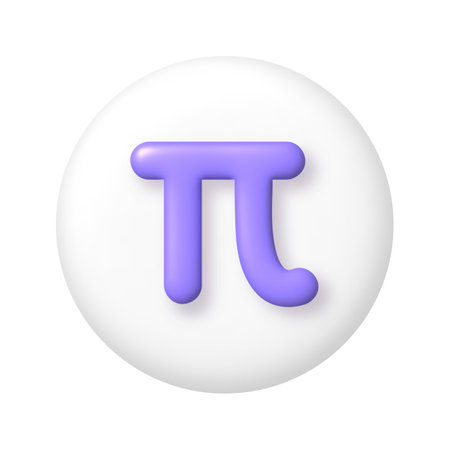 Math 3D icon. Purple Pi sign on white round button. 3d realistic design element. vector illustration.のイラスト素材