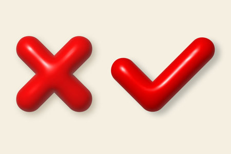 Cancel and accept 3d icons. Red check mark and cross 3d cartoon design element. vector illustration.のイラスト素材